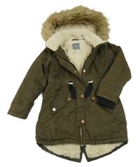 Khaki šusťáková zateplená parka s kapucí Next