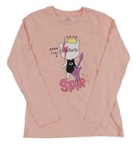 Svetloružové tričko s mačkou