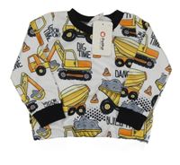 Nové - Biela mikina s bagrami a černým lemem