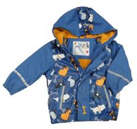 Modrá nepromokavá jarní bunda s pejsky a kapucí Lupilu