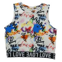 Bielo-farebný športový crop top s nápismi Shein