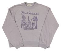 Levandulová crop mikina s nápisom a kvietkami H&M