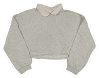 Sivá melírovaná crop mikina s golierikom H&M