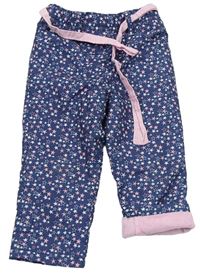 Tmavomodré šušťákové zateplené nohavice s hviezdičkami a opaskom Ergee