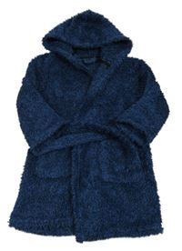 Tmavomodro-čierny chlpatý župan s kapucňou