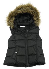 Černá šusťáková prošívaná zateplená vesta s odepínací kapucí H&M