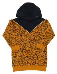 Medovo-tmavomodrá vzorovaná dlouhá mikina s kapucí We