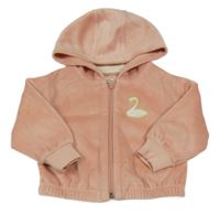 Broskvová plyšová propínací mikina s labutí a kapucí C&A