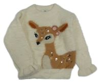 Smetanový chlupatý svetr se srnkou C&A