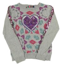 Šedo-barevný svetr se srdíčkem z flirů 