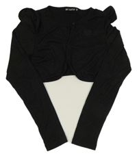 Čierne trblietavé bolerko s volánikmi a srdiečkom