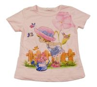 Světlerůžové tričko s holčičkou a kamínky 