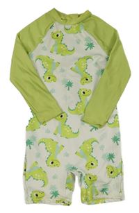 Bílo-limetkový UV kraťasový overal s dinosaury
