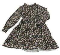 Čierne kvietkovane košeľové šaty