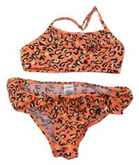 Oranžové dvoudílné vzorované plavky s volánikmi Primark