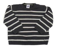 Tmavošedo-biely pruhovaný sveter Petit Bateau