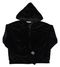 Čierna zamatová prepínaci crop mikina s kapucňou H&M