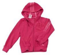 Tmavorůžová fleecová propínací mikina s pruhy a kapucí Adidas 