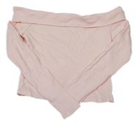 Svetloružové rebrované crop tričko s lodičkovým výstřihem H&M