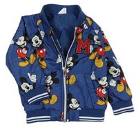 Tmavomodrý šusťákový zateplený bomber s Mickey a pruhy Disney