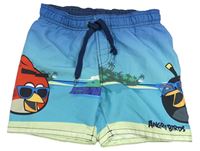 Modrozeleno-modro-limetkové plážové kraťasy s Angry Birds H&M