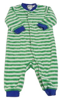 Zeleno-bielo-zafírový pruhovaný zamatový overal zn. H&M