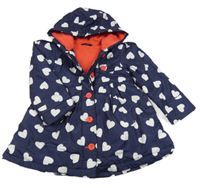 Tmavomodrý šušťákový pod/zimní kabát s bielými srdiečkami a kapucňou George