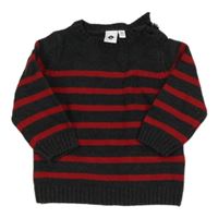 Černošedo-červený pruhovaný melírovaný pletený sveter grain de blé