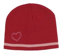 Malinová pletená čapica so srdiečkom a pruhom Matalan