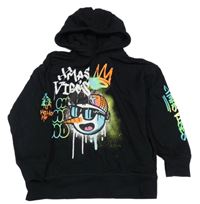 Černá mikina se sněhulákem a graffiti nápisy a kapucí Next
