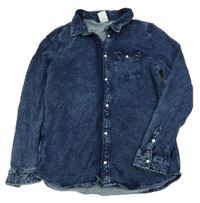 Tmavomodrá šisovaná košile riflového vzhledu H&M