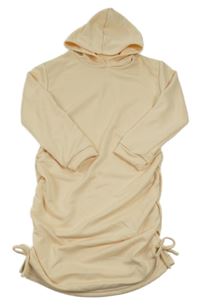 Vanilkové teplákové šaty s nařasením a mašlemi a kapucí SHEIN