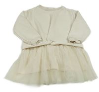 Smetanové teplákovo/tylové šaty s překřížením ZARA