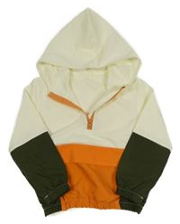 Smetanovo-khaki šušťáková vetrovka s vreckom a kapucňou SHEIN