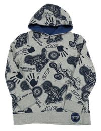 Svetlosivá melírovaná mikina s motorkami a kapucňou Kids