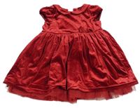 Tmavočervené lesklé zamatové šaty s mašlou a golierikom H&M