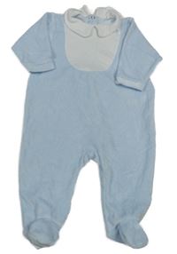 Světlemodro-biely zamatový overal s golierikom