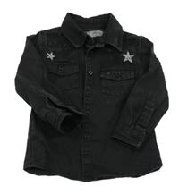 Čierna rifľová košeľová bunda s hviezdičkami a kvetmi Denim Co.