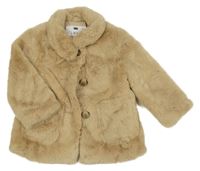 Béžový kožušinový podšitý kabát s golierikom F&F