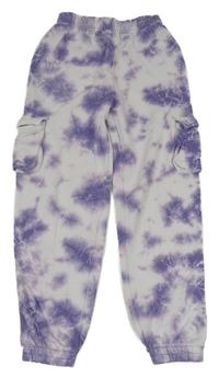 Fialovo-svetloružová -biele batikované cargo tepláky PRIMARK