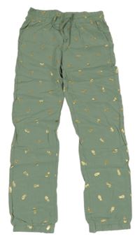 Světlekhaki cuff lehké kalhoty se zlatými ananasy L&D
