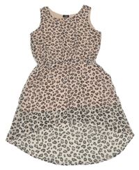 Světlebroskvovo/šedo-tmavohnědé vzorované šifonové šaty Page one young