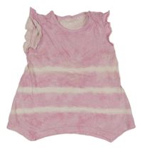 Ružovo-biele batikované melírované tričko s volánikmi Topomini