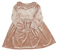 Svetloružové lesklé zamatové šaty s volánikom H&M