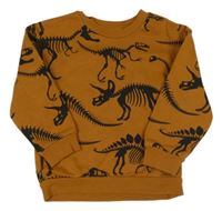 Hnedá mikina s kostrami dinosaurů H&M