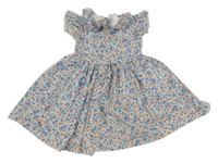 Bílo/světlešedé kockované krepové šaty s kvietkami a volánikmi Matalan