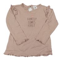 Svetlohnedé tričko s nápismi a srdiečkom a volánikmi H&M