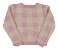 Ružovo-smetanovo-svetlohnedý kockovaný crop sveter PRIMARK