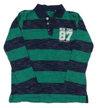 Zeleno-tmavomodré pruhované polo tričko s číslom Yigga