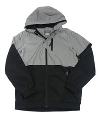 Sivo-čierna reflexní šušťáková jesenná bunda s kapucňou zn. Primark